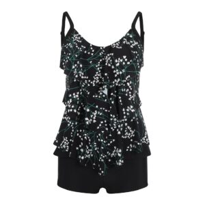 Mila White Flower Tankini Dames Zwart
